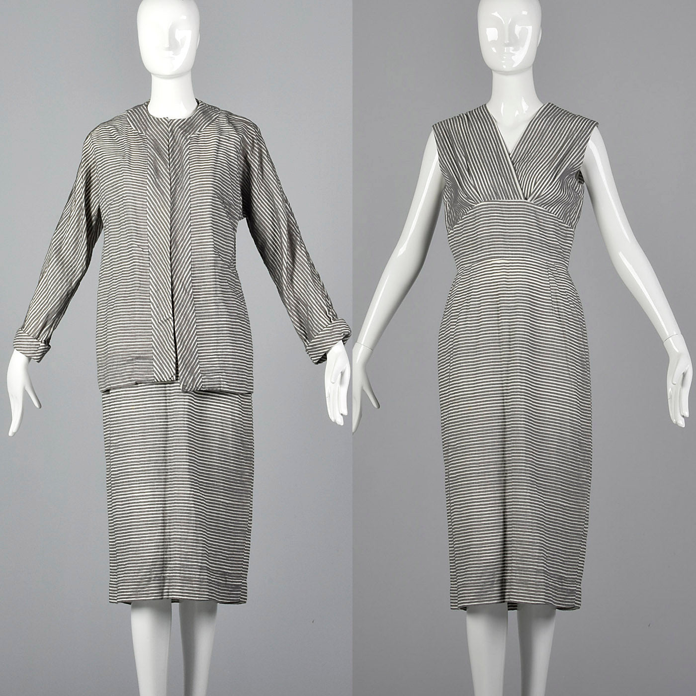 1960s Gray Textured Stripe Dress with Matching Jacket