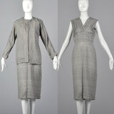 1960s Gray Textured Stripe Dress with Matching Jacket