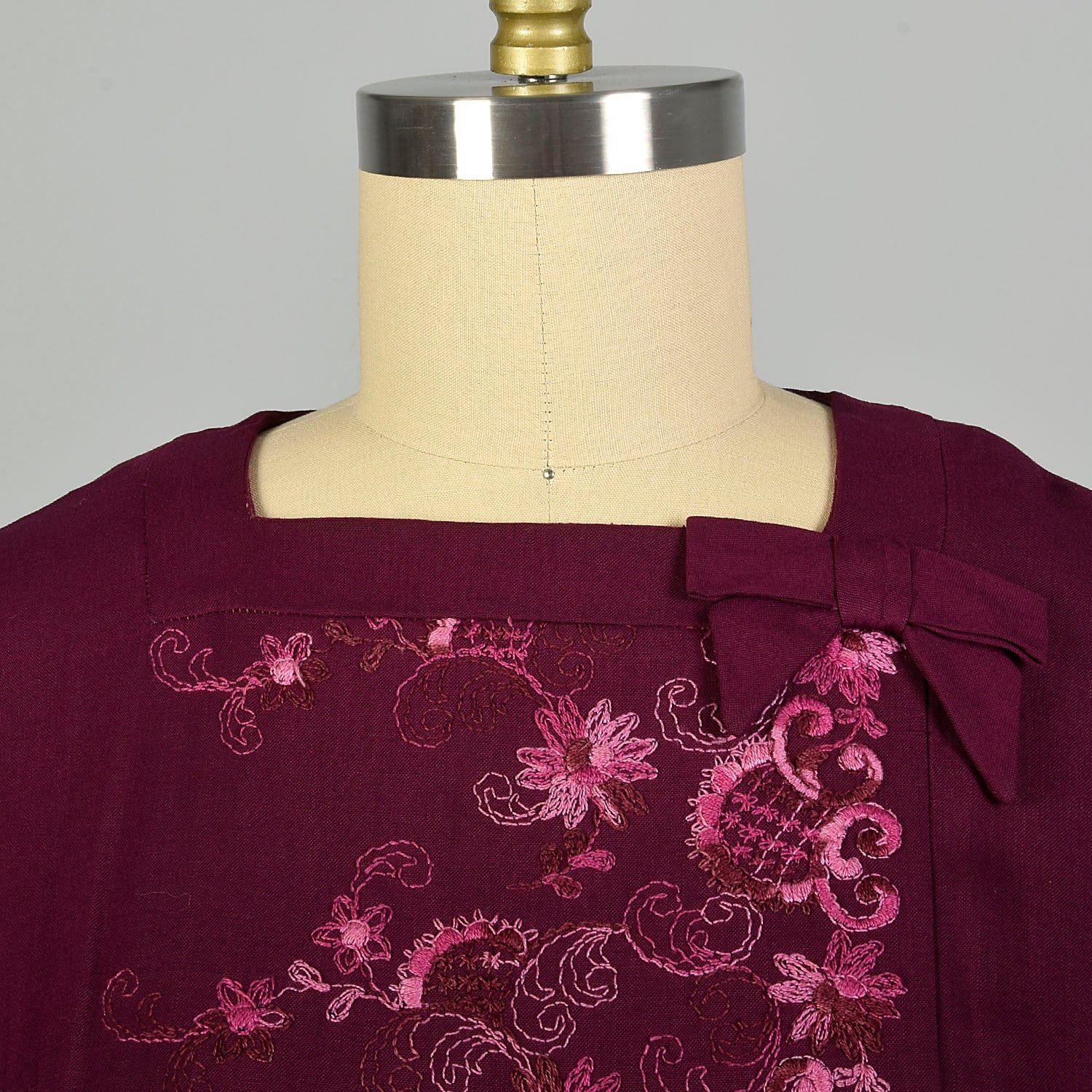 Large 1960s Fuchsia Embroidered Dress