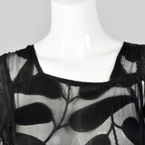 1930s Sheer Black Silk Dress with Abstract Leaf Design