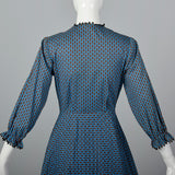 1950s Quilted Blue Cotton Dress