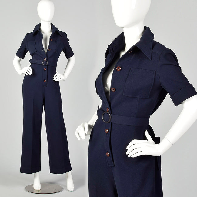 Small 1970s Navy Blue Jumpsuit