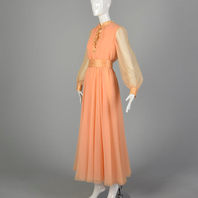 XS 1970s Sheer Peach Maxi Dress