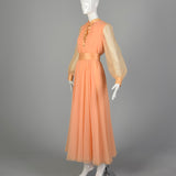 XS 1970s Sheer Peach Maxi Dress