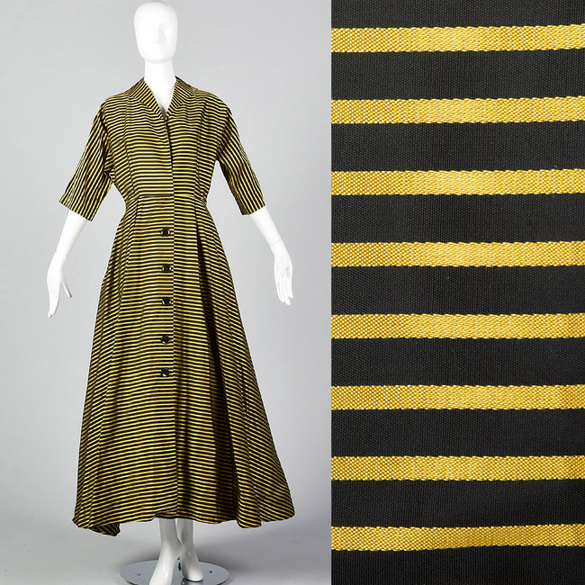 1950s Yellow and Black Striped Dressing Gown