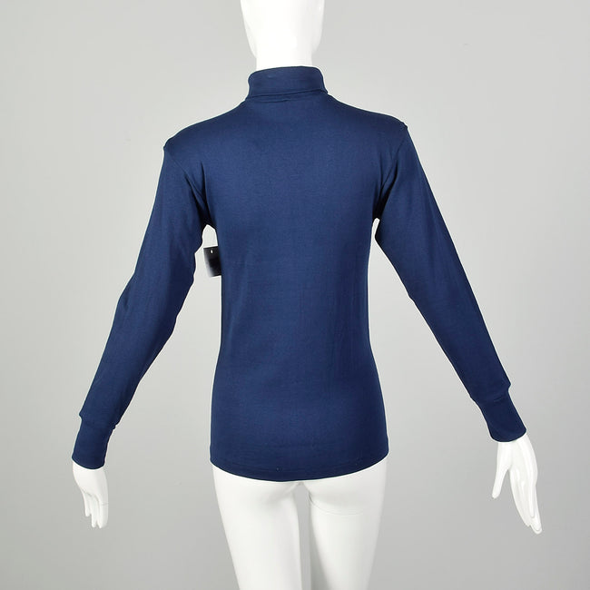 XS 1960s Deadstock Navy Blue Lightweight Long Sleeve Turtleneck Shirt