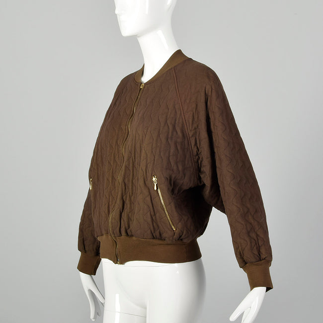 XL Sonia Rykiel 1990s Brown Quilted Bomber Jacket