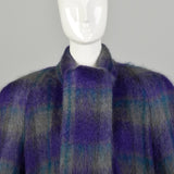 Large 1980s Coat Colorful Purple Plaid Striped Soft Mohair Winter Outerwear Maxi