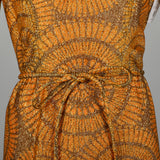 1970s Adele Simpson Evening Dress Metallic Orange Formal Gown with Long Sleeves