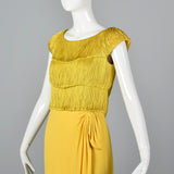 1960s Bright Yellow Cocktail Dress with Fringe Bodice