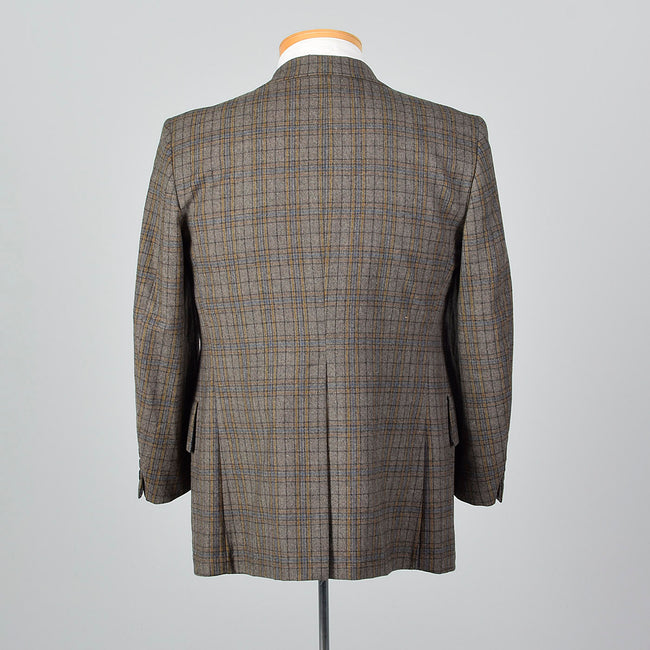 1970s Mens Gray and Yellow Plaid Jacket
