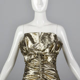 1980s Victor Costa Metallic Gold Strapless Party Dress