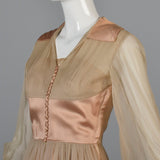 1950s Nude Silk Chiffon Dress with Bishop Sleeves