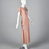 1940s Peach Crepe Gown with Floral Beaded Bodice