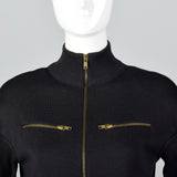 1980s Alaia Black Zip Front Sweater