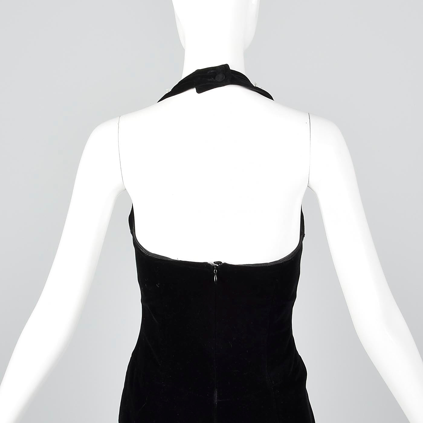 1980s Escada Black Velvet Dress with Faux Pearl Trim