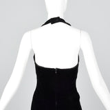 1980s Escada Black Velvet Dress with Faux Pearl Trim