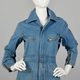 Small 1970s Denim Jumpsuit Long Sleeve Bell Bottoms