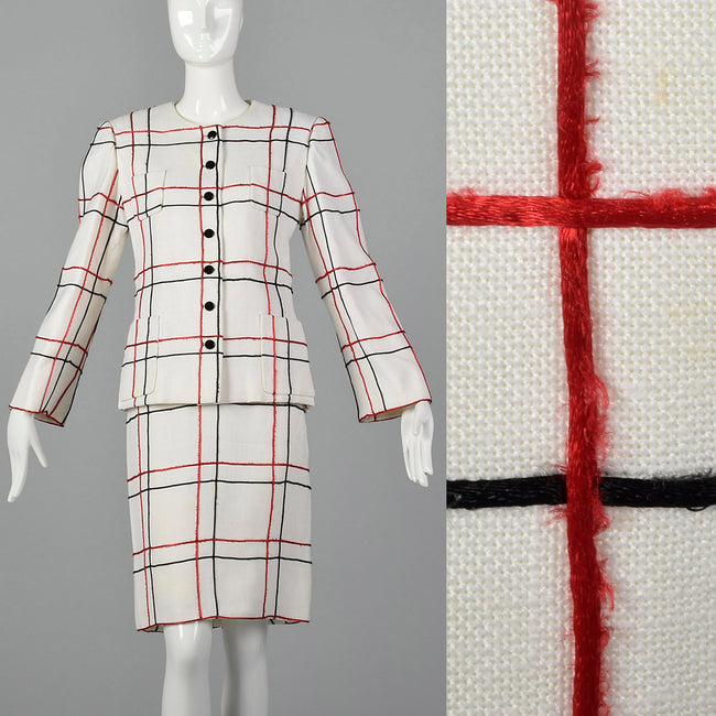 Small 1980s Michael Novarese Skirt Suit Windowpane Check