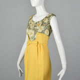 1960s Yellow Linen Dress with Sequin Floral Top