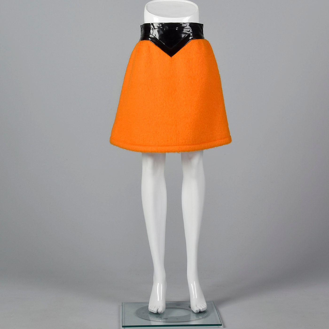 1960s Pierre Cardin Space Age Mod Orange Mohair and Black Vinyl Mini Skirt