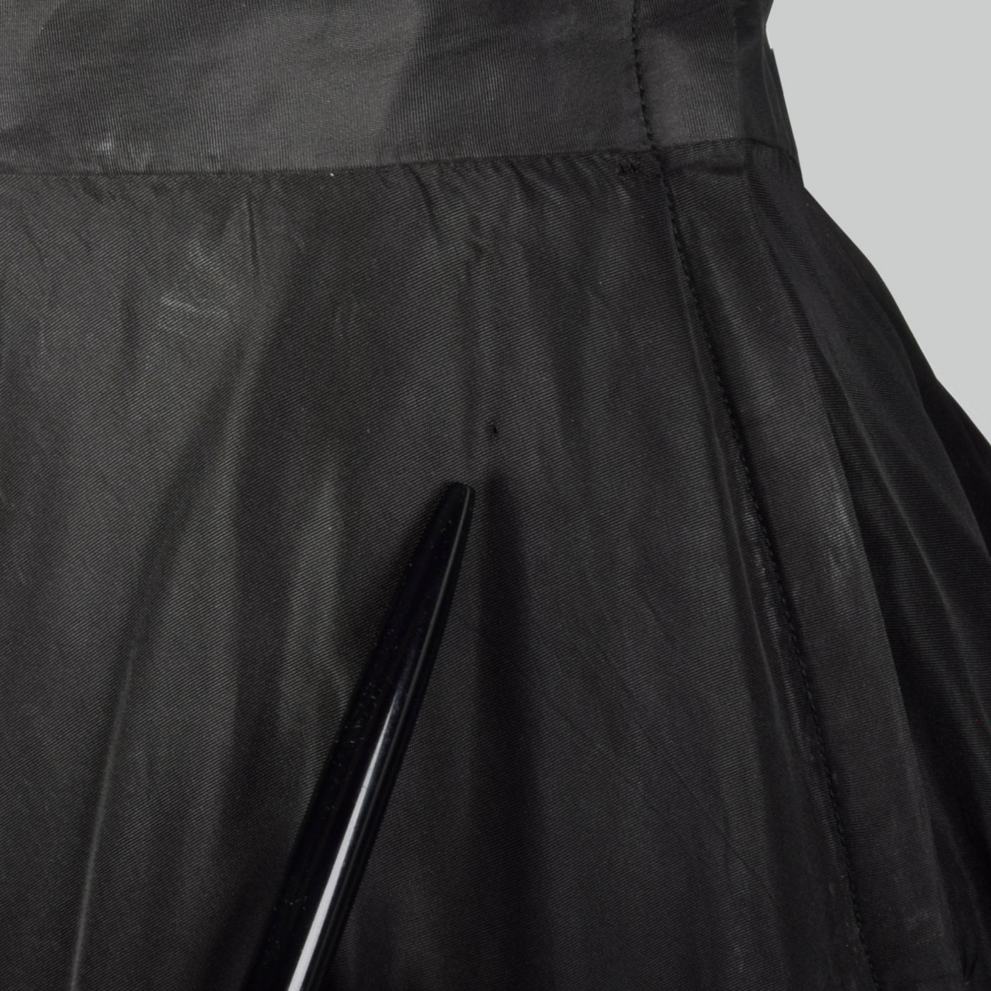 1950s Black Taffeta Evening Dress with Velvet Trim
