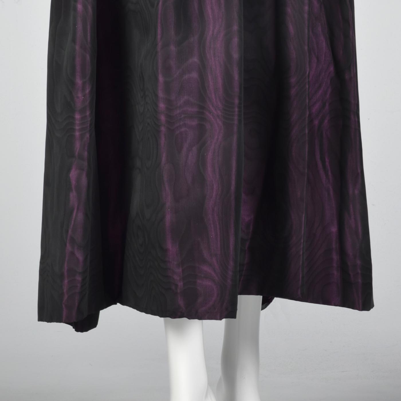 1970s Alfred Bosand Green Silk & Plum Purple Evening Gown