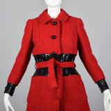 1960s Via Veneto Couture Boutique Red Tweed Space Age Dress & Coat Set