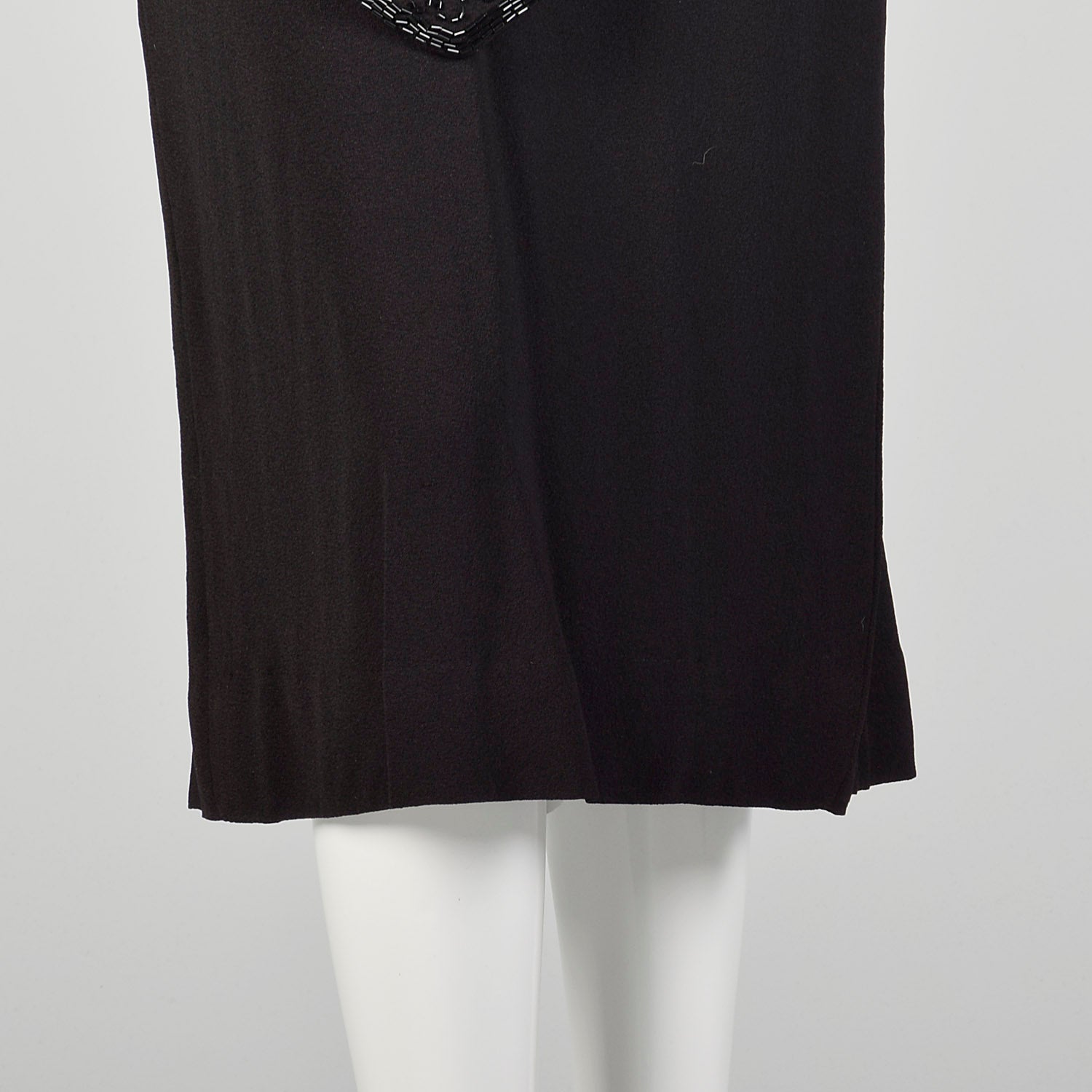 Medium 1940s Little Black Dress Beaded Art Deco Rayon Short Sleeve Peplum