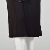 Medium 1940s Little Black Dress Beaded Art Deco Rayon Short Sleeve Peplum