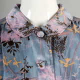 1940s Silk Periwinkle Blue Dress with Floral Print