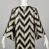 Small 1970s Metallic Kaftan Wide Sleeve Flowy Gold and Black Maxi Dress