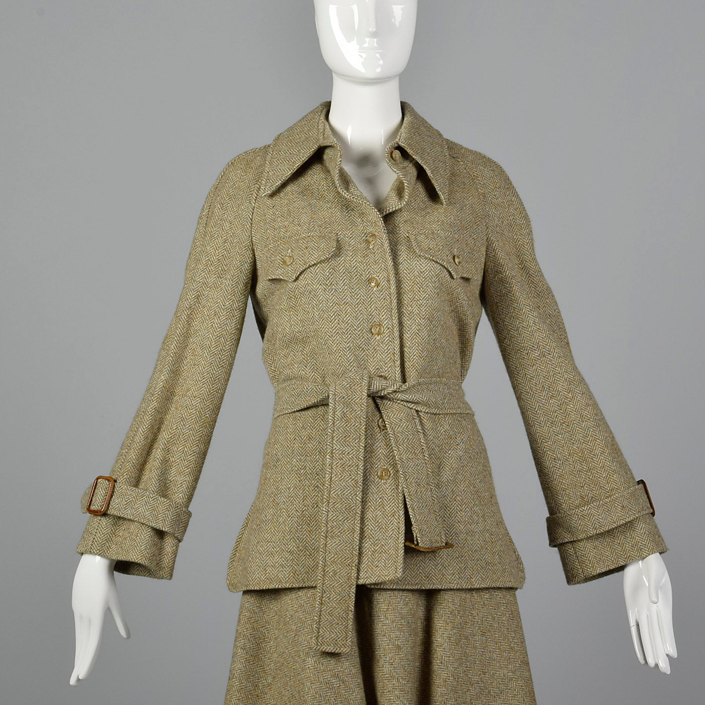 1970s Anne Klein Tweed Safari Style Suit
