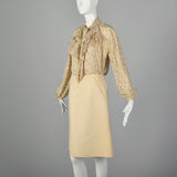 Small 1970s Andre Laug Cream Skirt Set with Blouse and Vest