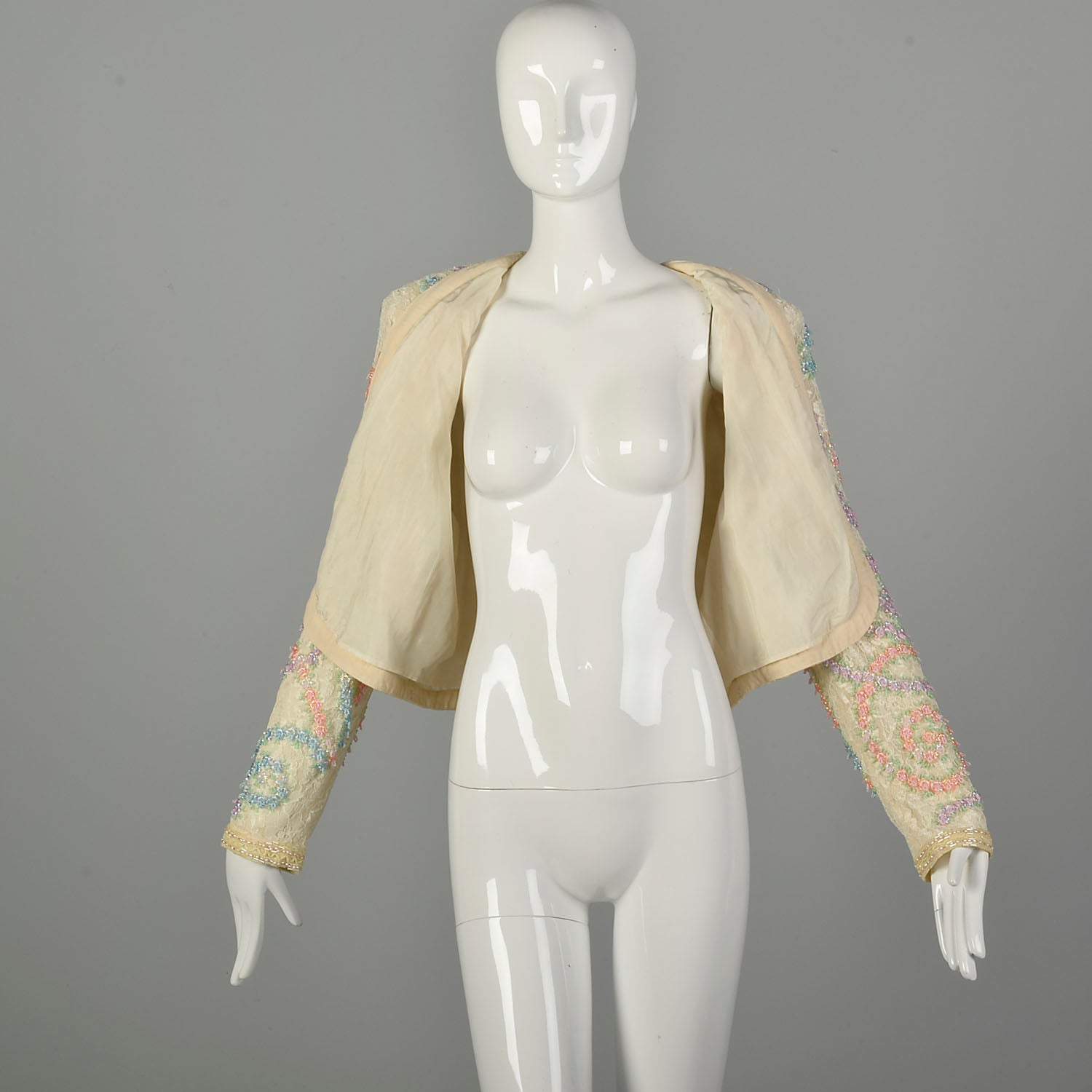 Medium 1980s Diane Freis Beaded Lace Jacket Spring Pastel Bolero