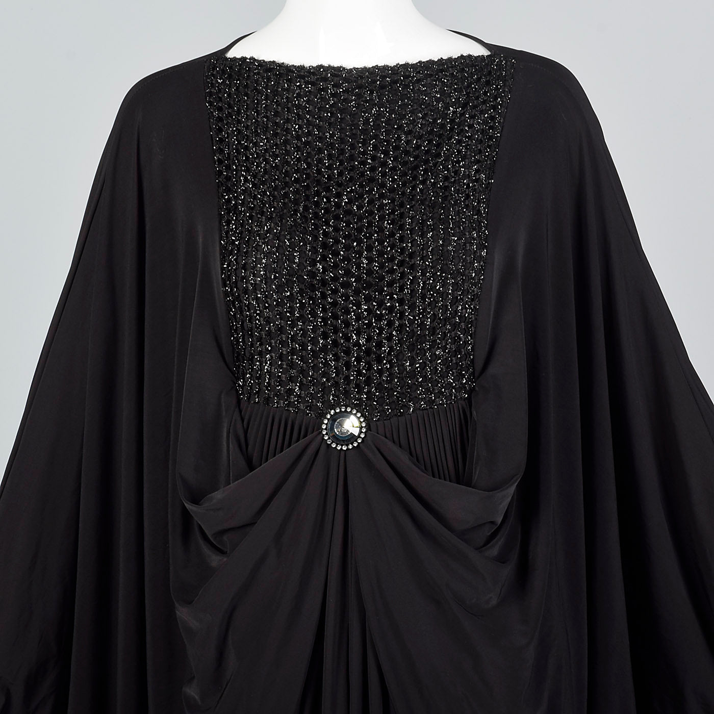 Extraordinary 1970s Black Jersey Cocoon Dress with Incredible Draping