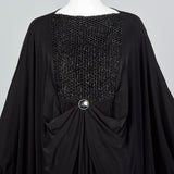 Extraordinary 1970s Black Jersey Cocoon Dress with Incredible Draping