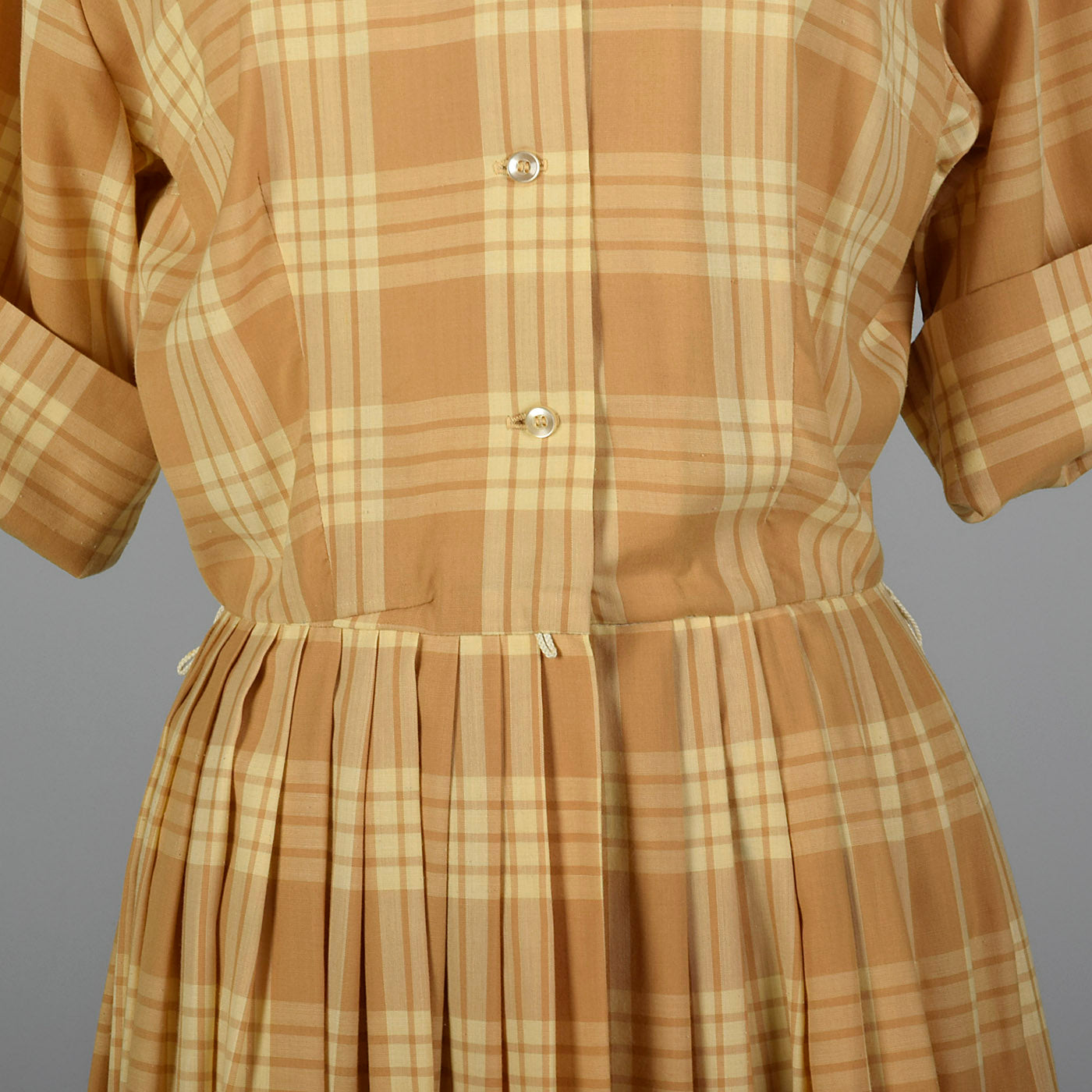 1960s Plaid Shirtwaist Dress with Vented Back
