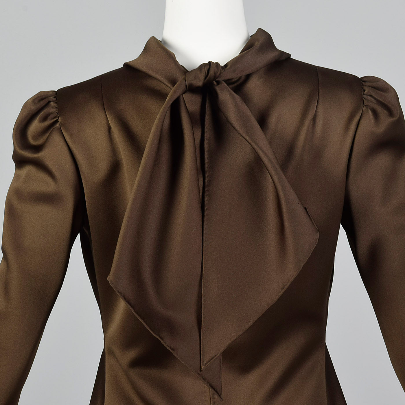 1970s Pauline Trigere Brown Satin Dress