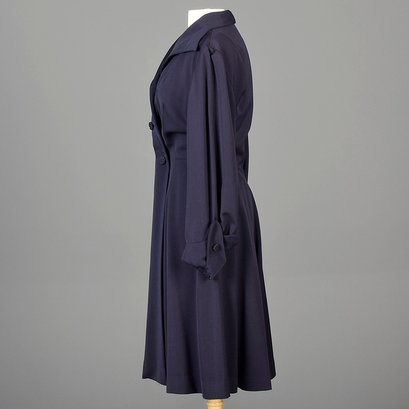 1950s Blue Gabardine Hourglass Princess Coat with Full Sleeves