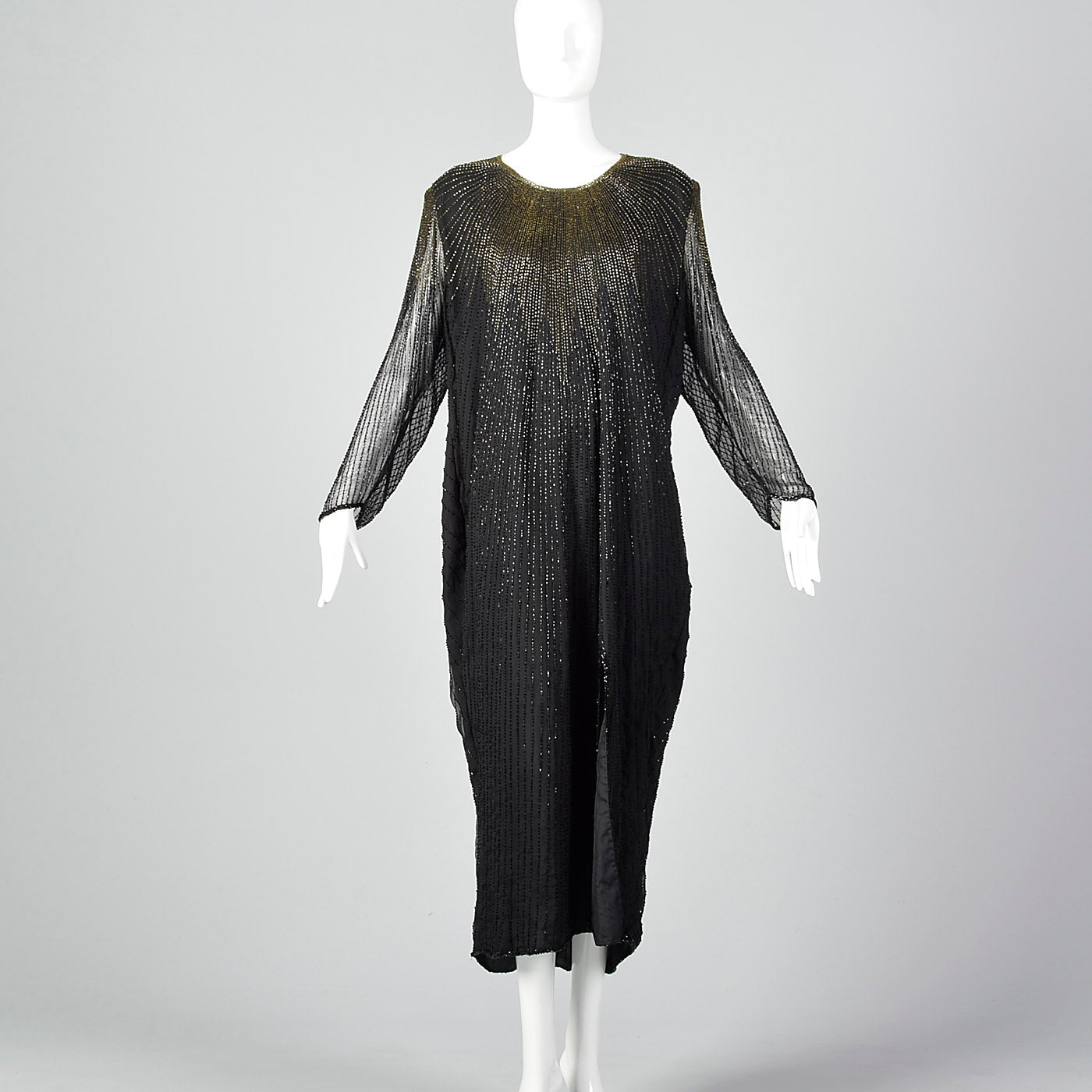 1980s Black Beaded Dress