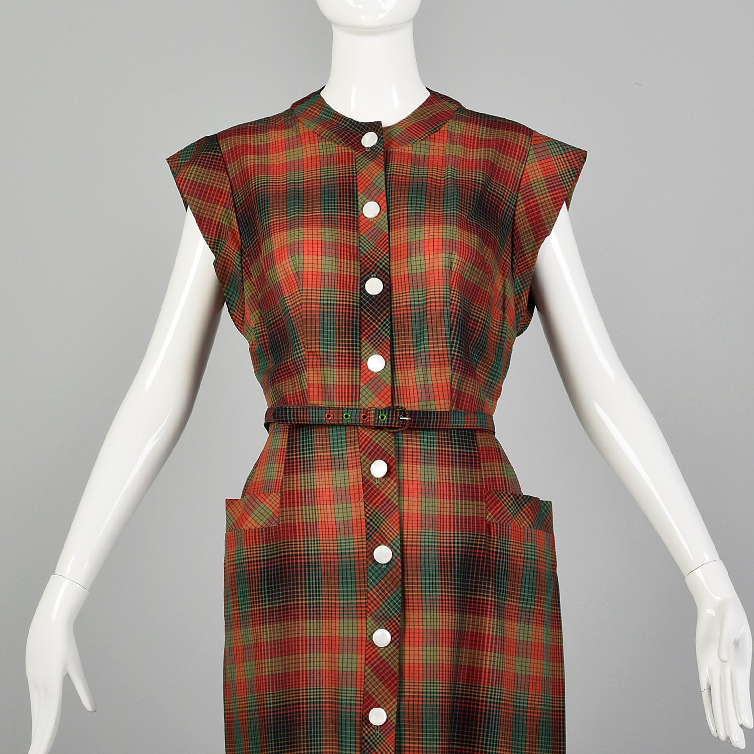 Small 1950s Red and Green Plaid Day Dress
