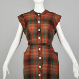Small 1950s Red and Green Plaid Day Dress