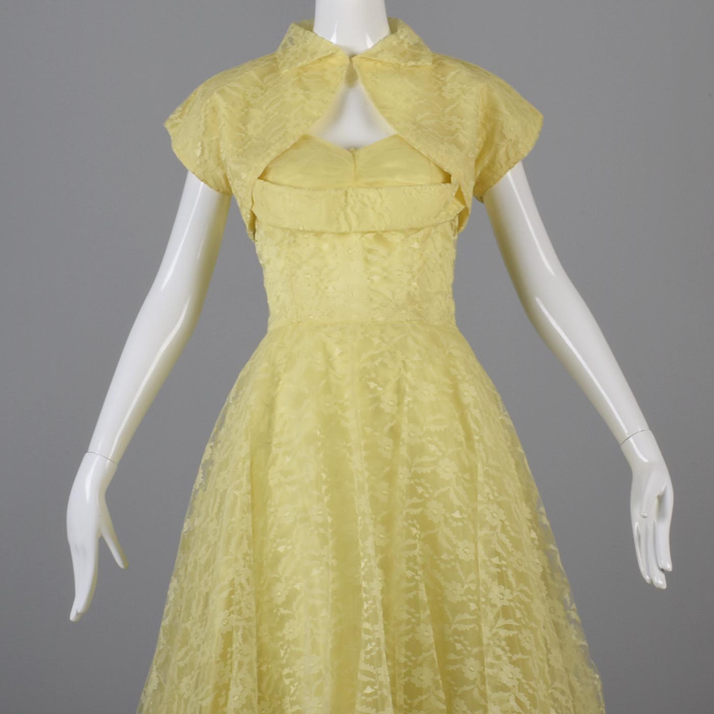 1950s Yellow Lace and Tulle Party Dress
