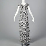 1970s Black and White Print Maxi Dress