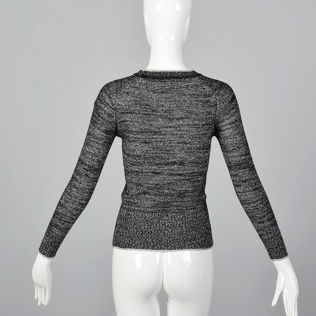 1970s Metallic Silver and Black Lurex Sweater