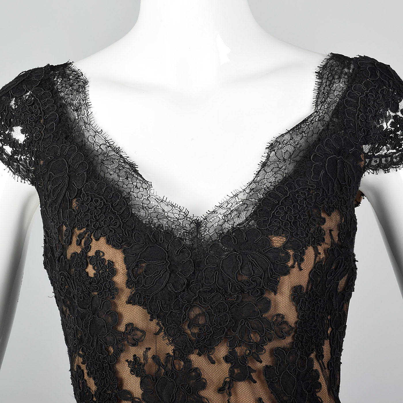 1990s Classic Oscar De La Renta Black Lace Dress