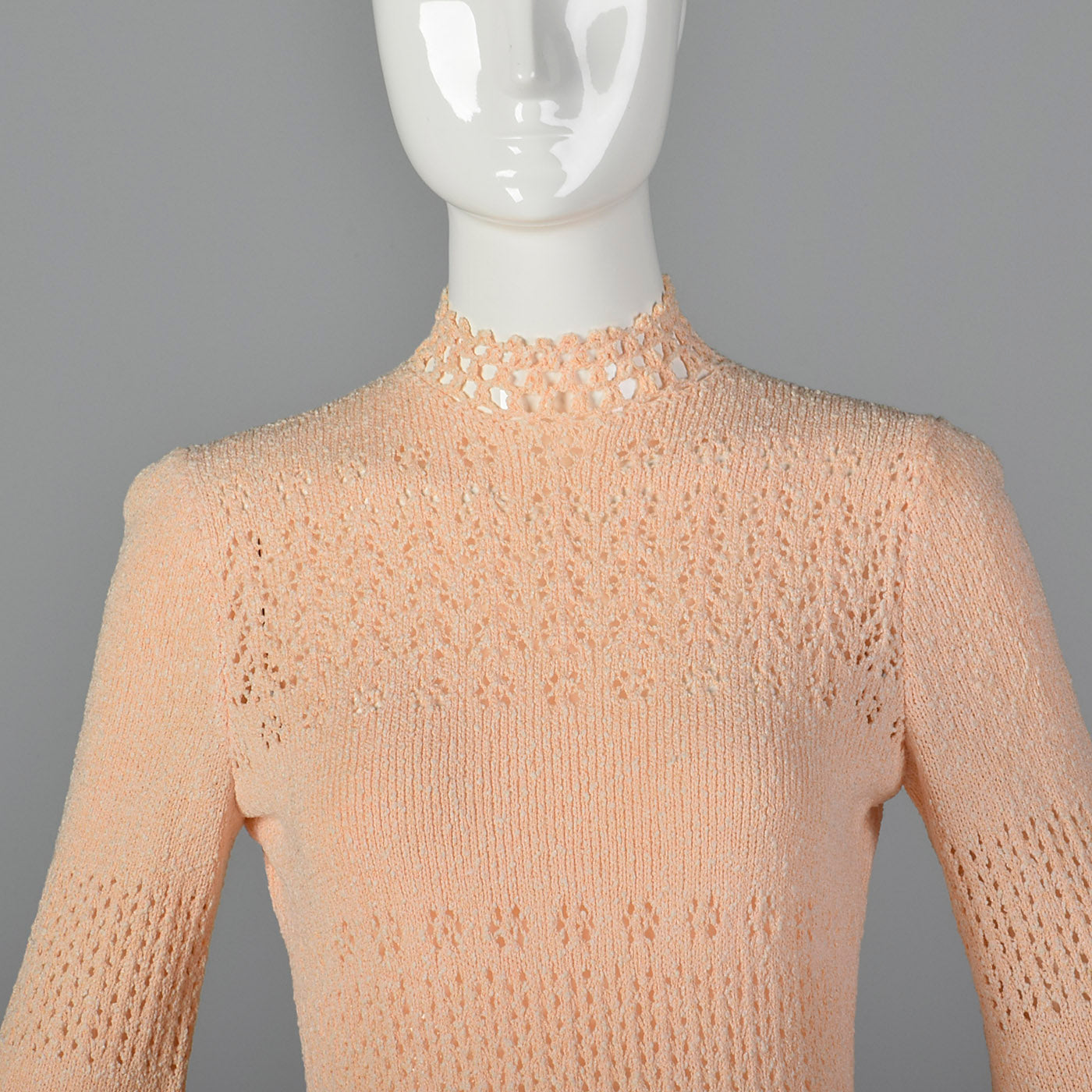 1970s Pink Knit Maxi Dress with Bell Sleeves