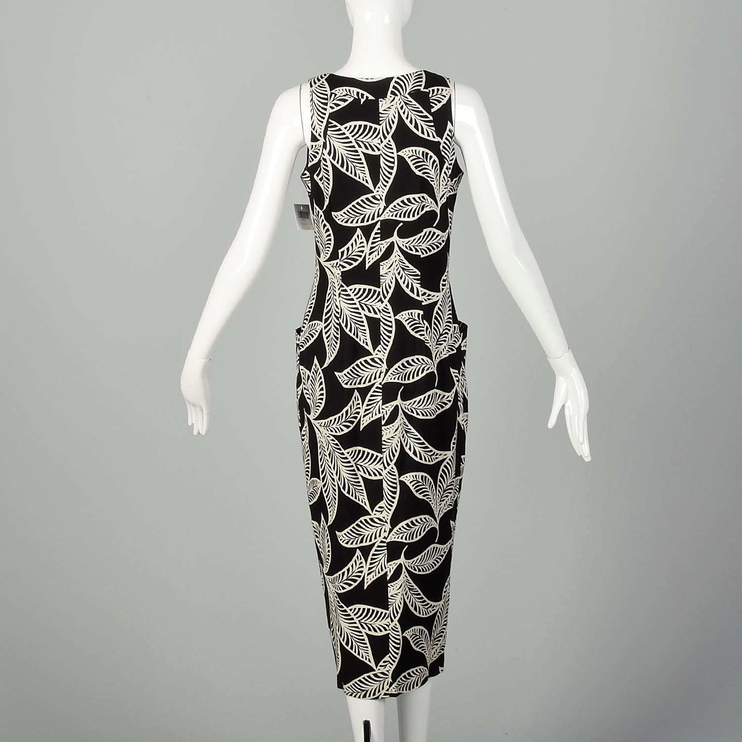 Medium 1990s Tropical Print Black Dress Casual Sleeveless