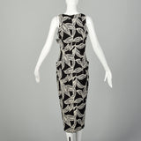 Medium 1990s Tropical Print Black Dress Casual Sleeveless